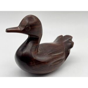 Vintage Hand Carved Teak Wood Small Duck 4" Long‎ 2" Wide